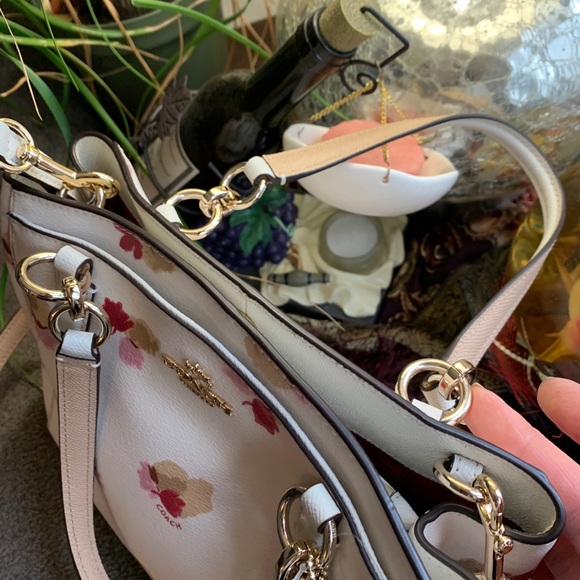 Coach Floral Print Crossbody Bag - Cream, Pink, Tan - Picture 13 of 14